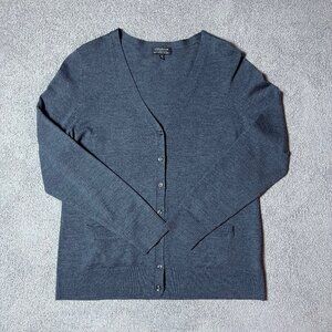 Lord & Taylor Gray Extra Fine Merino Wool V-Neck Cardigan Women's Large
